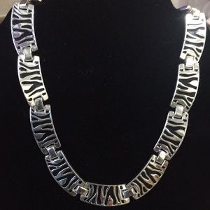 Necklace, silver & black